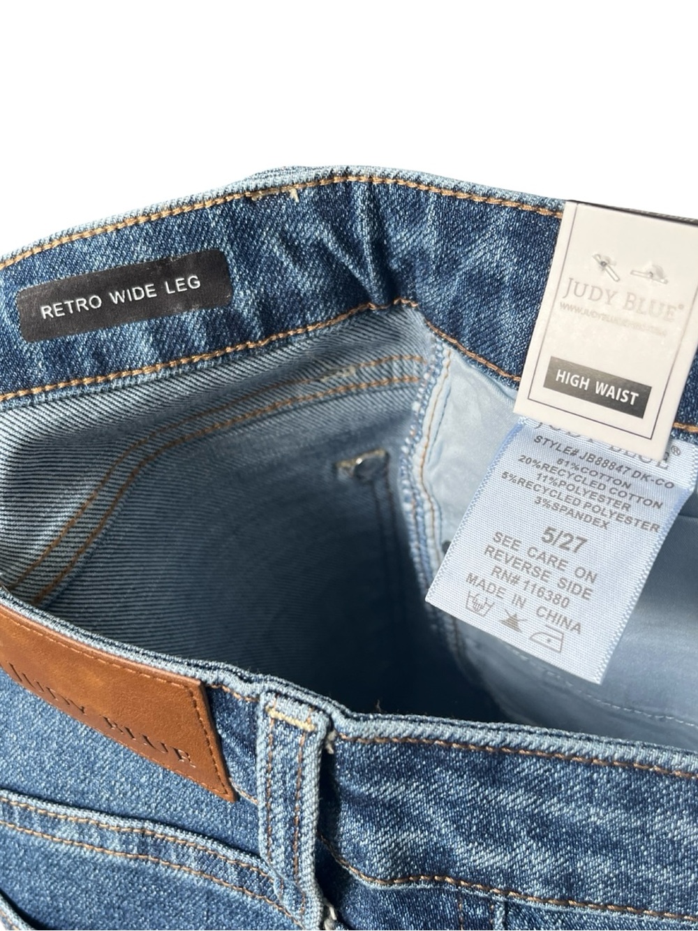 NEW Judy Blue Jeans Retro Wide High Waist Dark Blue Denim Womens Size 5/27 - Picture 8 of 10